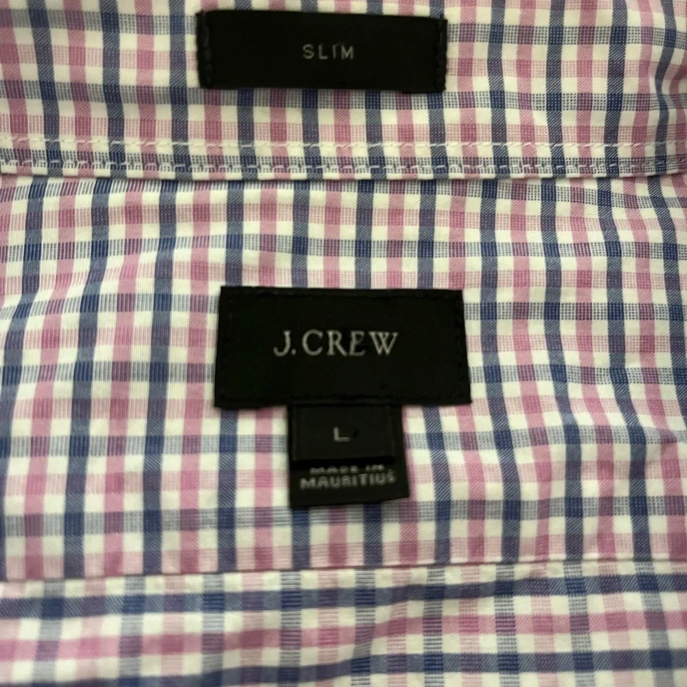 J.Crew Men’s Slim Fit Button-Down Shirt Large – Pink Blue‎ White Plaid Cotton